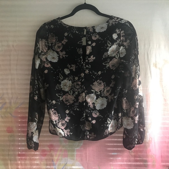 Celine Floral Chiffon Blouse Sheer Long Sleeve Top - Picture 4 of 6